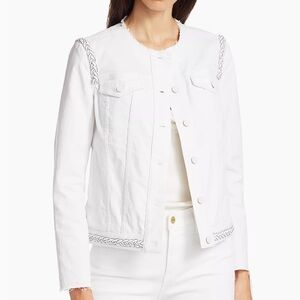7 FOR ALL MANKIND  Collarless Braided-Trim Denim Jacket - Prince, Size L